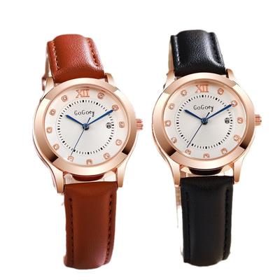 Orologio da polso da donna coreano al quarzo, rotondo, con cinturino in pelle, casual