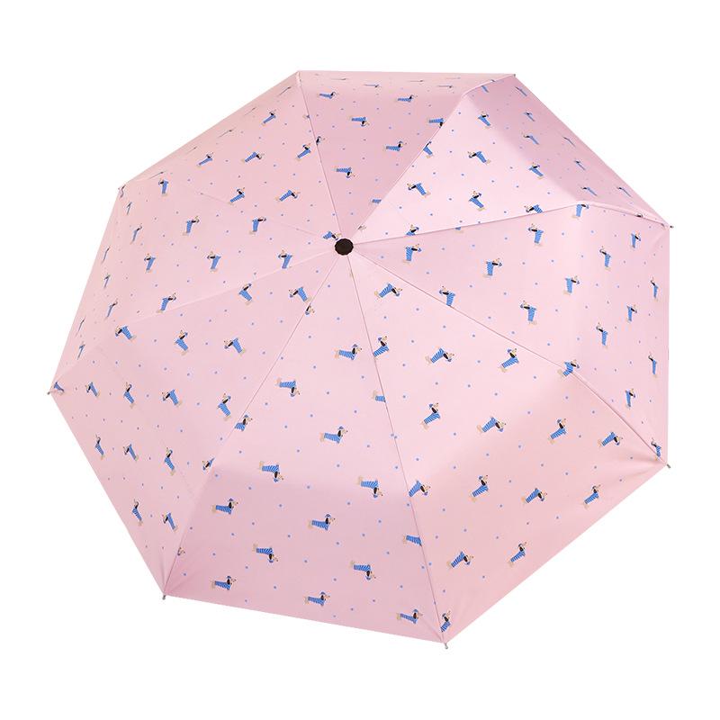 Automatic Cute Cartoon Black Glue Folding Umbrella for Girls - Dual Sun & Rain Protection