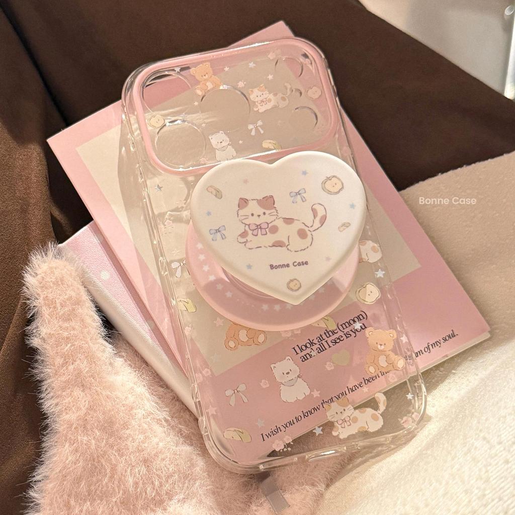 Cute Kitten Heart-Shaped Magnetic Phone Case for iPhone 16, iPhone 17, and iPhone 17 Pro Max
