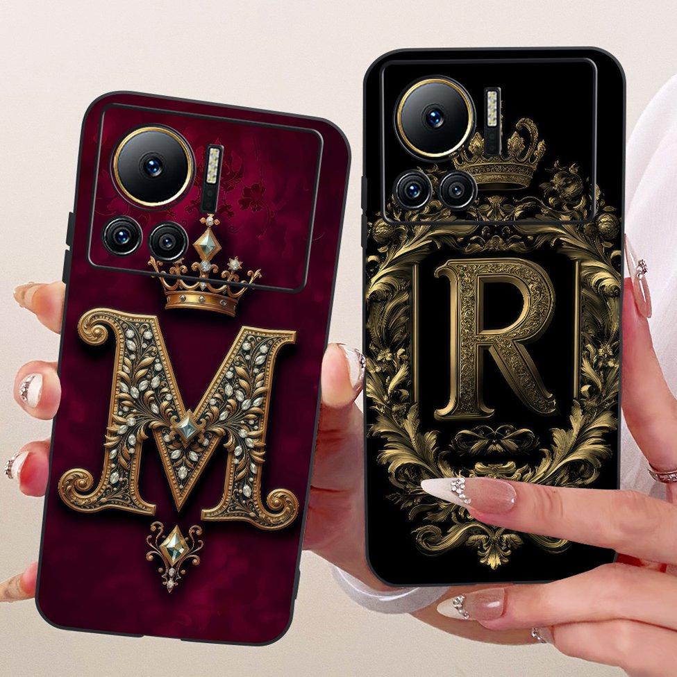 For Infinix Note 12 VIP Case Silicone Luxury Crown A-Z Letters 2D Flat Pattern Soft Casing For Infinix Note 12VIP X672 Cover