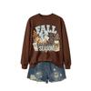 Womens Casual Fashion Bow Sweatshirt Printed Loose Fit Round Neck Long Sleeve Top