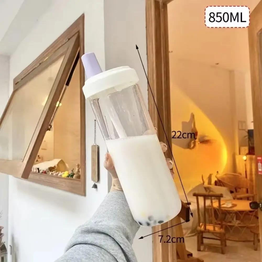 850ml Wasserflaschen Strohbecher Saft Milch Plastikbecher mit Deckel Strohhalm Bubble Tea Kaffeebecher Große Kapazität Trinkgeschirr