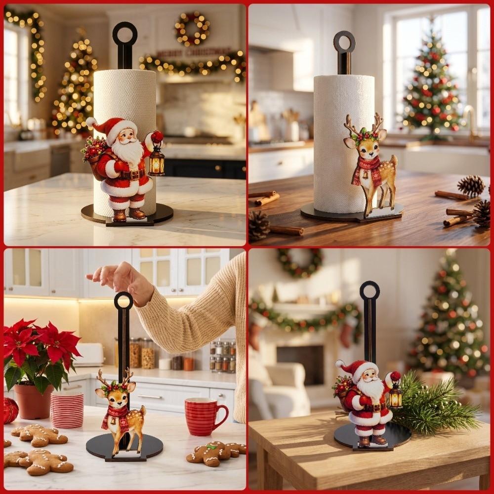 2D Flat Christmas Tissue Holder Wooden Santa Claus Vertical Napkins Rack Cartoon Elk Paper Towel Holder Countertop