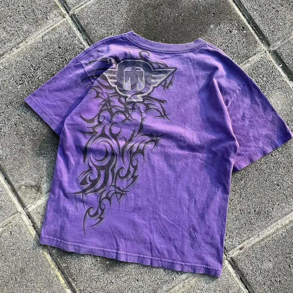 2000er Neues amerikanisches Retro lässiges HipHop Gothic Print Damenbekleidung Mode T-Shirt Street Kurzarm Damen und Herren y2K Tops