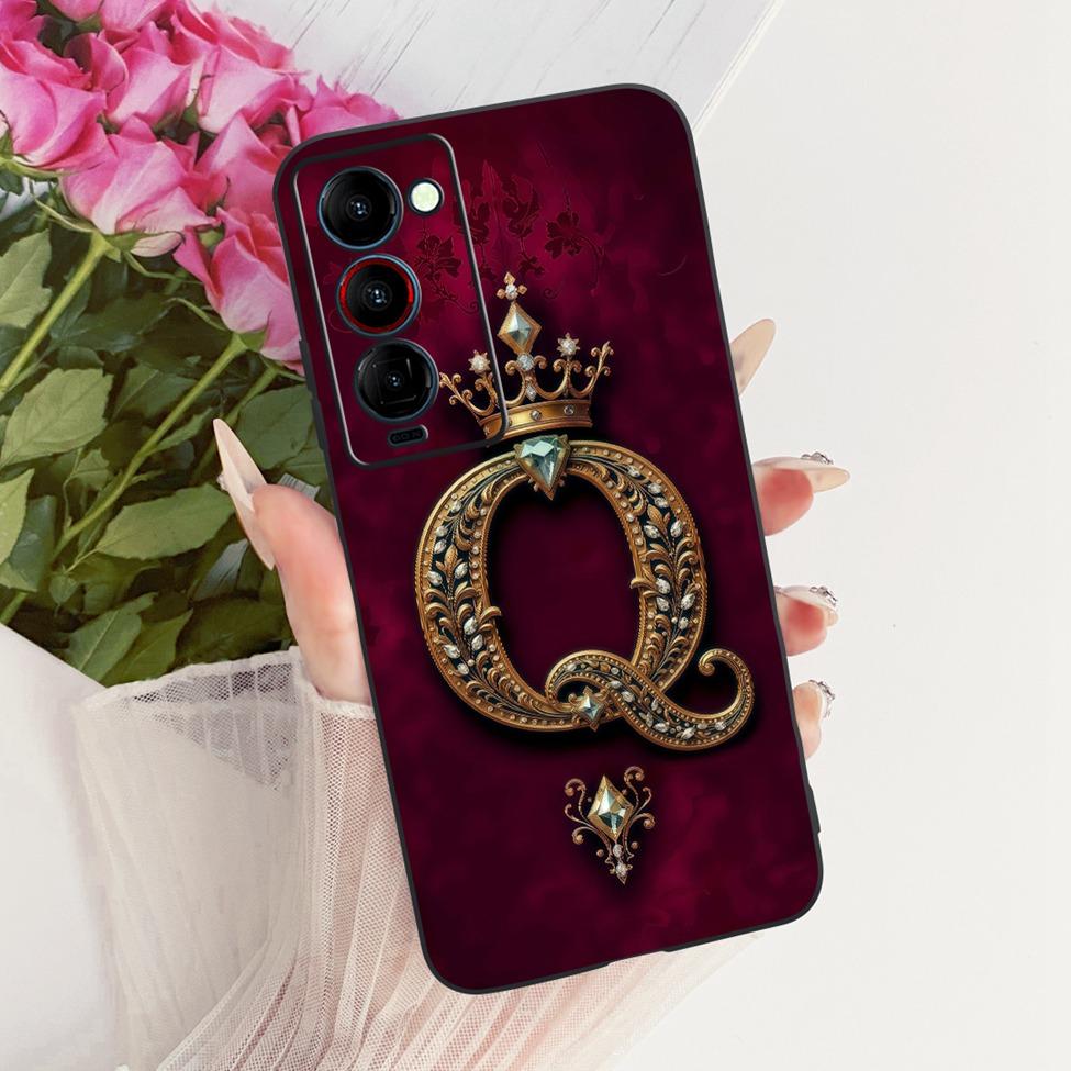 For Tecno Camon 18P Case Cover Luxury Crown A-Z Letters 2D Flat Pattern Soft Silicone Funda For Tecno CH7 Casing