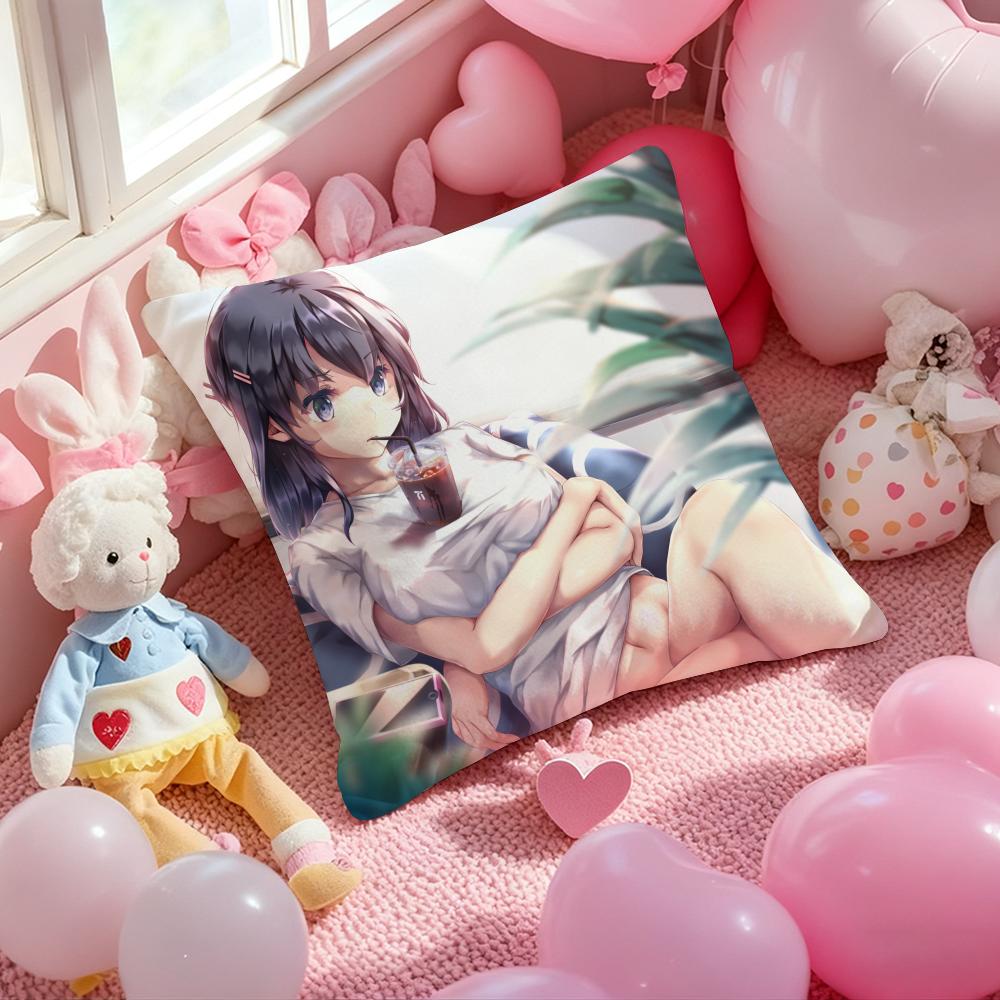 Mai S-Sakurajima Anime Cushion Cover Pattern Printed Pillowcase for Living Room Sofa Cushion Cover & Bedroom Decor