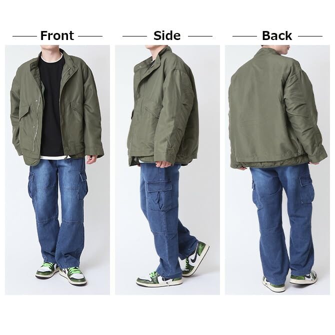 ARCADE Mod Quilted Jacket with Detachable Military Short Size L Men's Coat, 3-Way Liner, Fall/Winter Jacket, N3B, Length, Khaki,