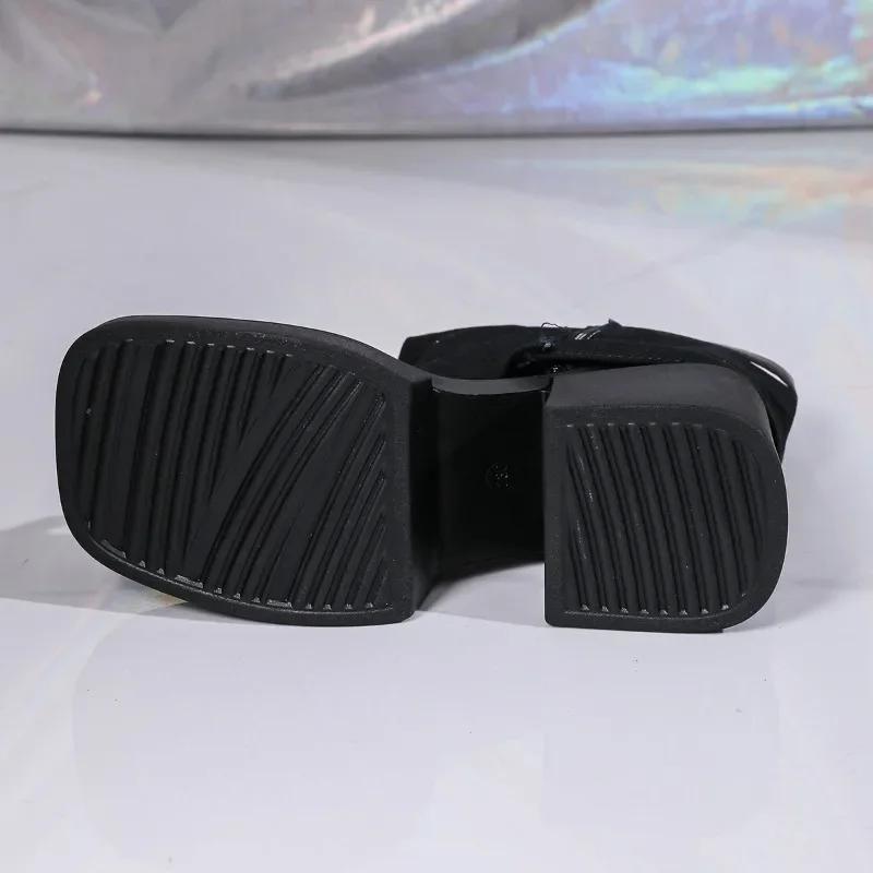 Fashion Ladies Shoes 2025 Cover Heel Women's Sandals Buckle Chunky Heels Side Zip Ankle Boots Women Platform Modern Thong Heeled Sandals
