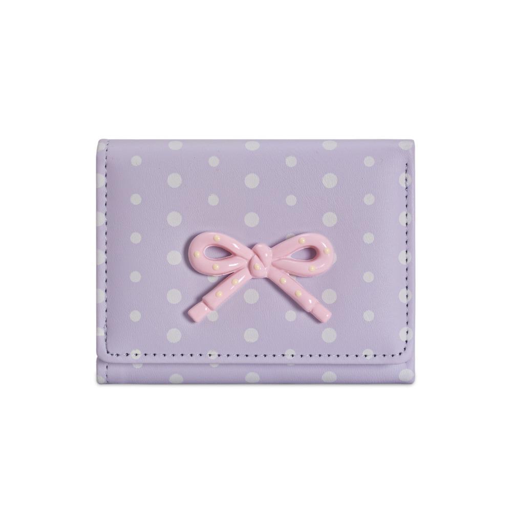 Portable Bowknot Short Wallet Large Capacity Dopamine Color Coin Purse PU Leather Card Holders Female Girl