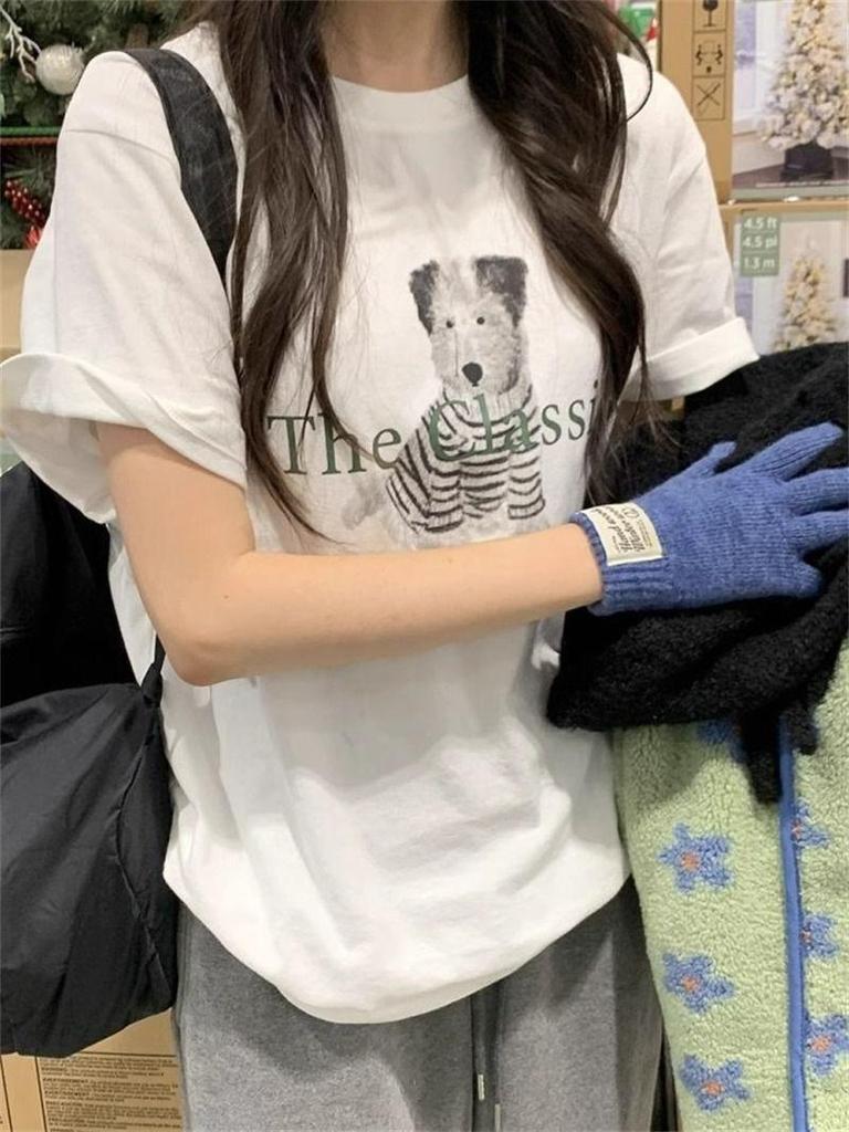 Trendy European-Style Women's White Oversized Short-Sleeve T-Shirt, American Retro High-Street Summer Fashion