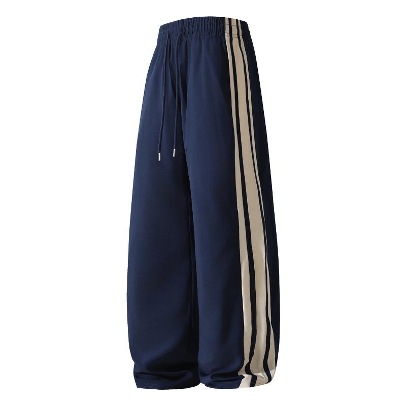 Men Women Loose Straight Side Stripe Casual Sports Long Pants