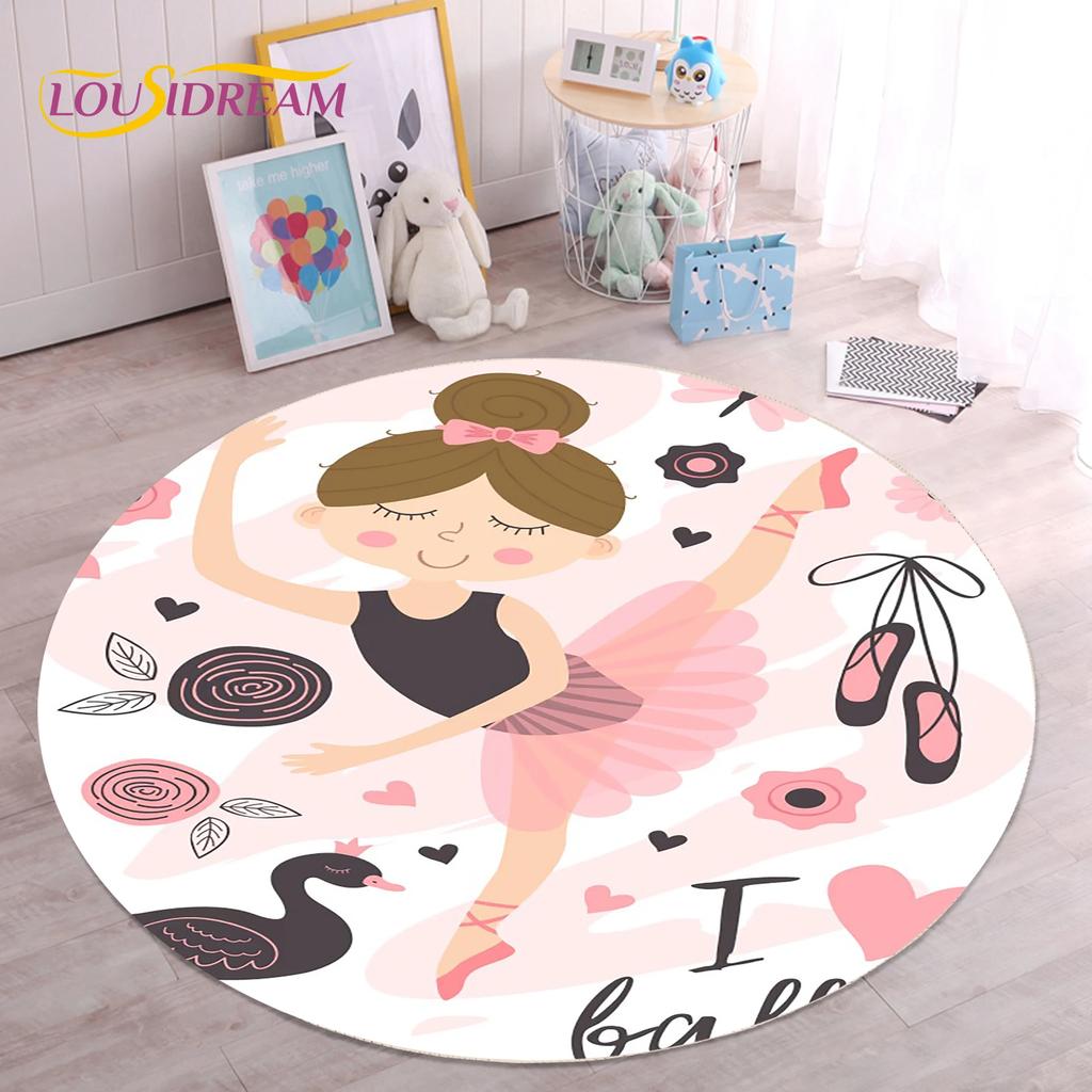 Cute Ballet Girl Ballerina Fairy Unicorn Cartoon Round Area Carpet Rug for Living Room Bedroom Kids Decor,Pet Area Rug Non-slip