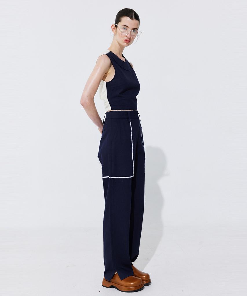 WNDERKAMMER Color-Block Point Linen Trousers_Navy
