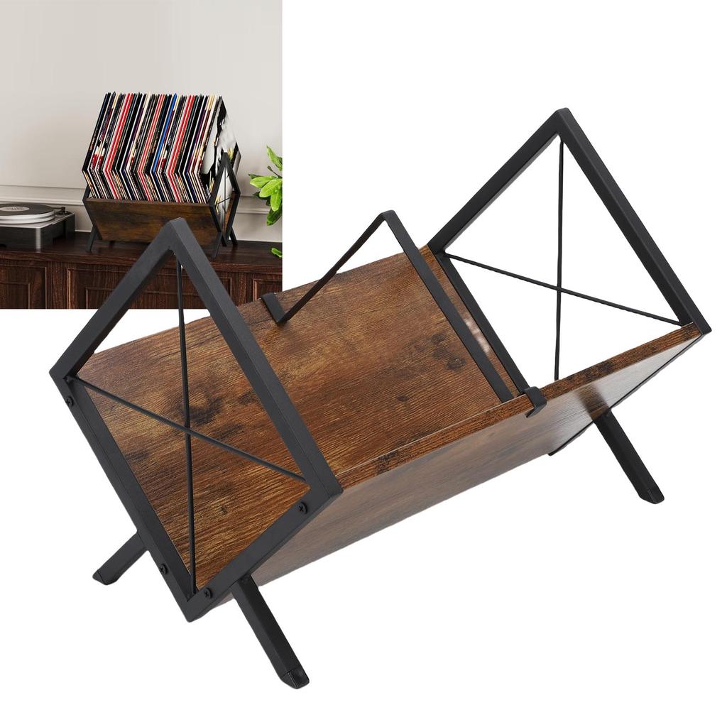 Record Storage Rack Holder Albums Music Records Display Shelf   for Book Magazine   Wood Iron