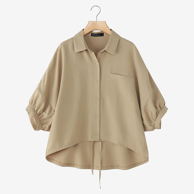 

ZANZEA Женская летняя блузка свободного кроя с отложным воротником и асимметричным полурукавом 4XL