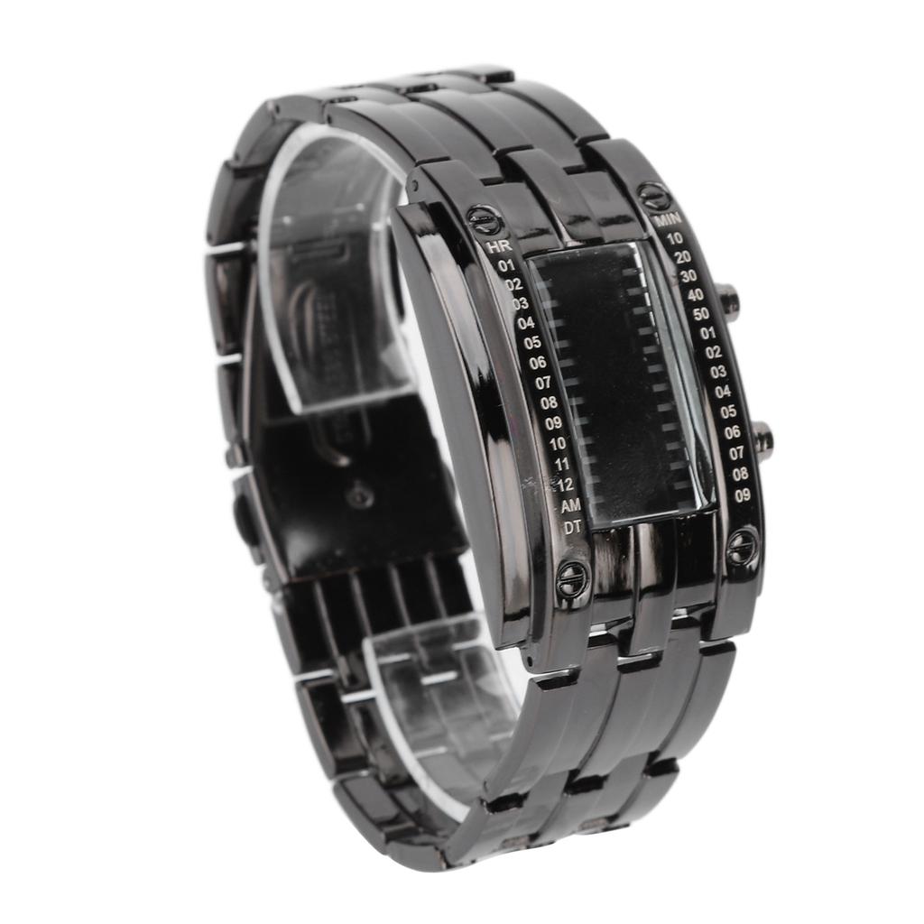 LED Watch Unique Binary Time Mode Display Convex Arc Structure Waterproof LED Wrist Watch