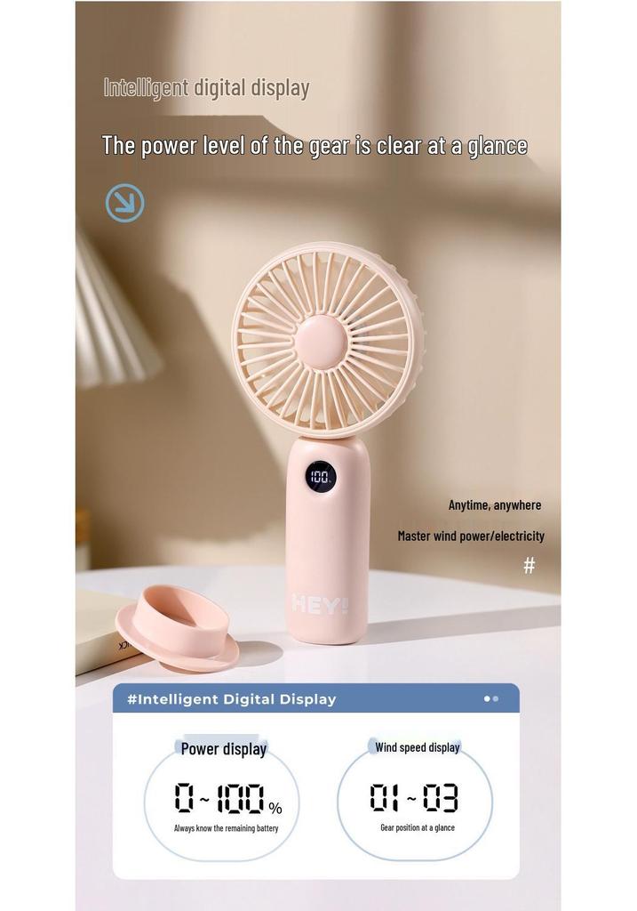 Smart USB Rechargeable Handheld Mini Fan with Digital Display