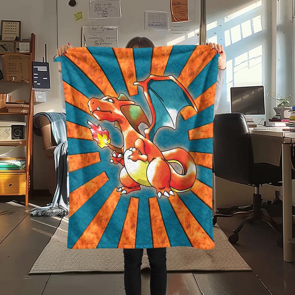 Cute Charizard  Print Flannel Blanket, High quality Comfortable for All Seasons, Home Decor, Warmth and Comfort