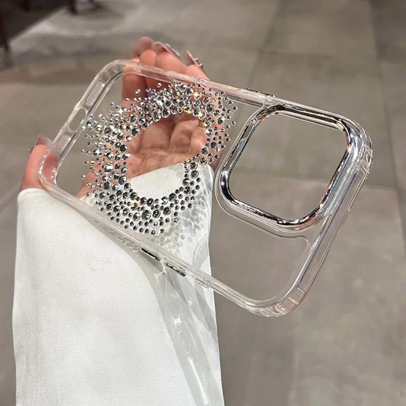 Luxury 3D Diamond Love Heart Phone Case For iPhone 17 Air 16 15 14 13 Pro Max Sparkling Rhinestone Clear Shockproof Bumper Cover