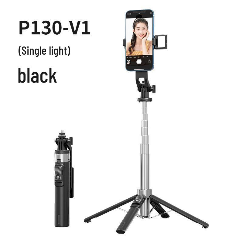 P130 Bluetooth Selfie Stick with Stainless Steel, 1.3m Stand, Fill Light & Phone Holder for Live Broadcasts