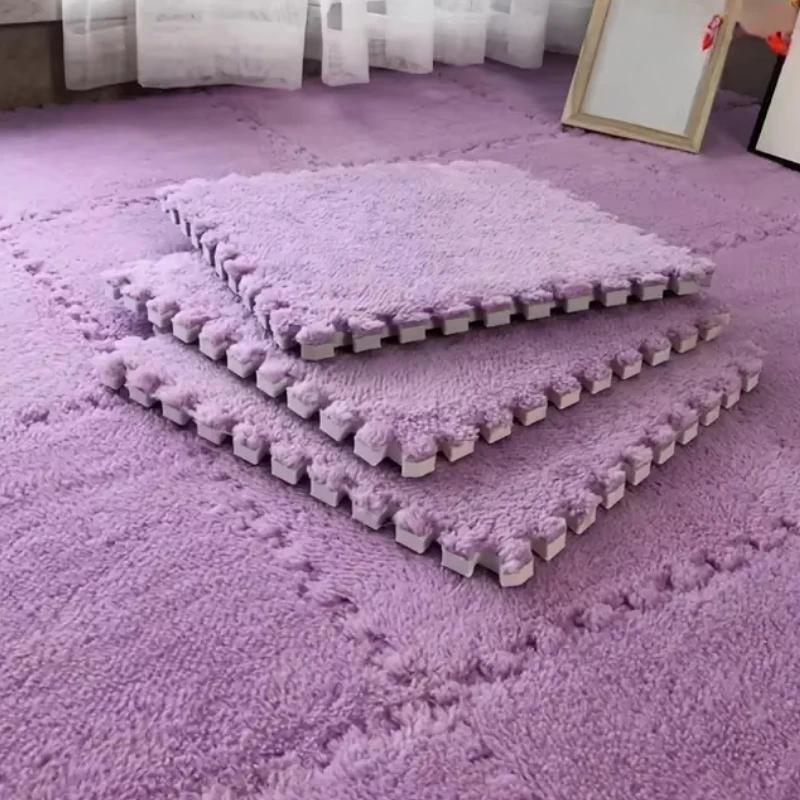 Soft Plush Foam Puzzle Mat Carpet Tiles for Living Room Bedroom Baby Play Area Non-Slip Interlocking Floor Rug Baby Play Mat