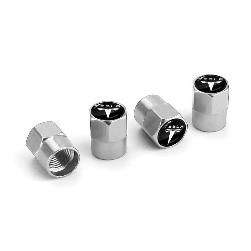 4Pcs Metal Car Logo Wheel Tire Hex Valve Caps Stem Case Covers For Tesla Model S Model X Model Y Cybertruck Model 3 Model Y