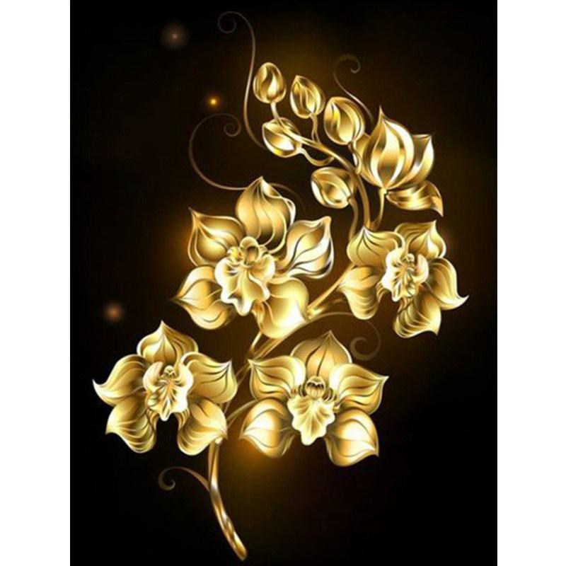 5D DIY Diamond Painting Golden Flower Diamond Embroidery Cross Stitch Kit Full Rhinestone Mosaic Home Decor