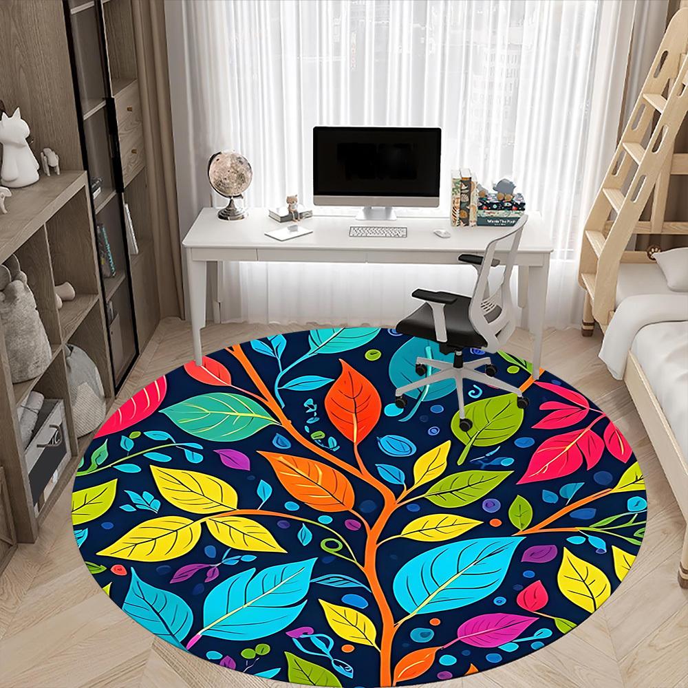 1PC Leaf Pattern Office Round Area Rug, Mat Suitable For Office, Under Office Chairs Bedroom Living Room Home Decor, Room Deco