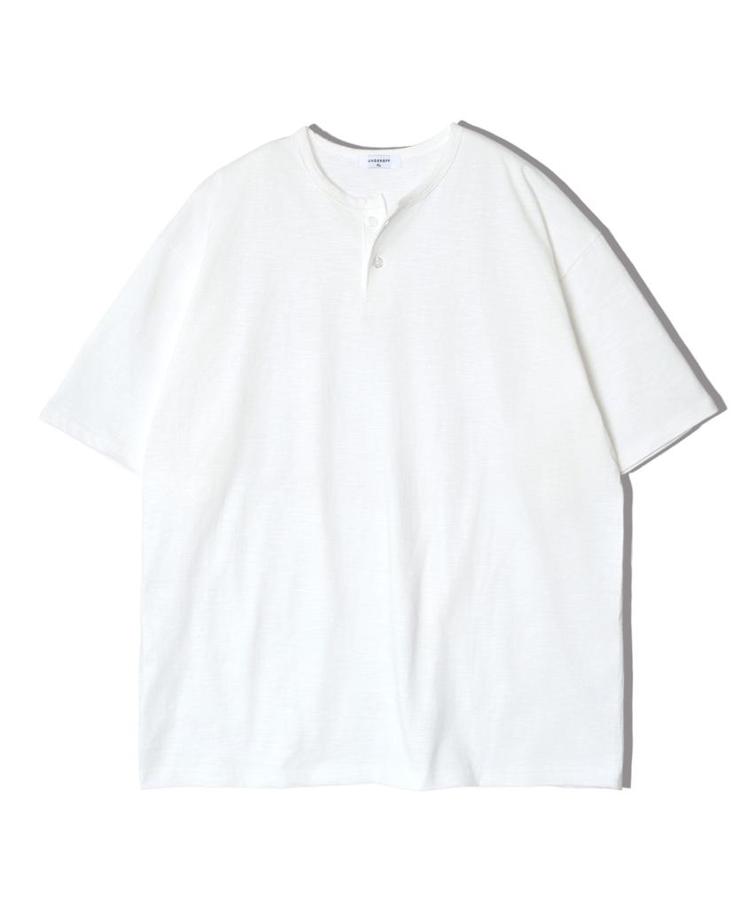 UNDEROFF Oversized Slub Henley Neck Short Sleeve T-Shirt Ivory