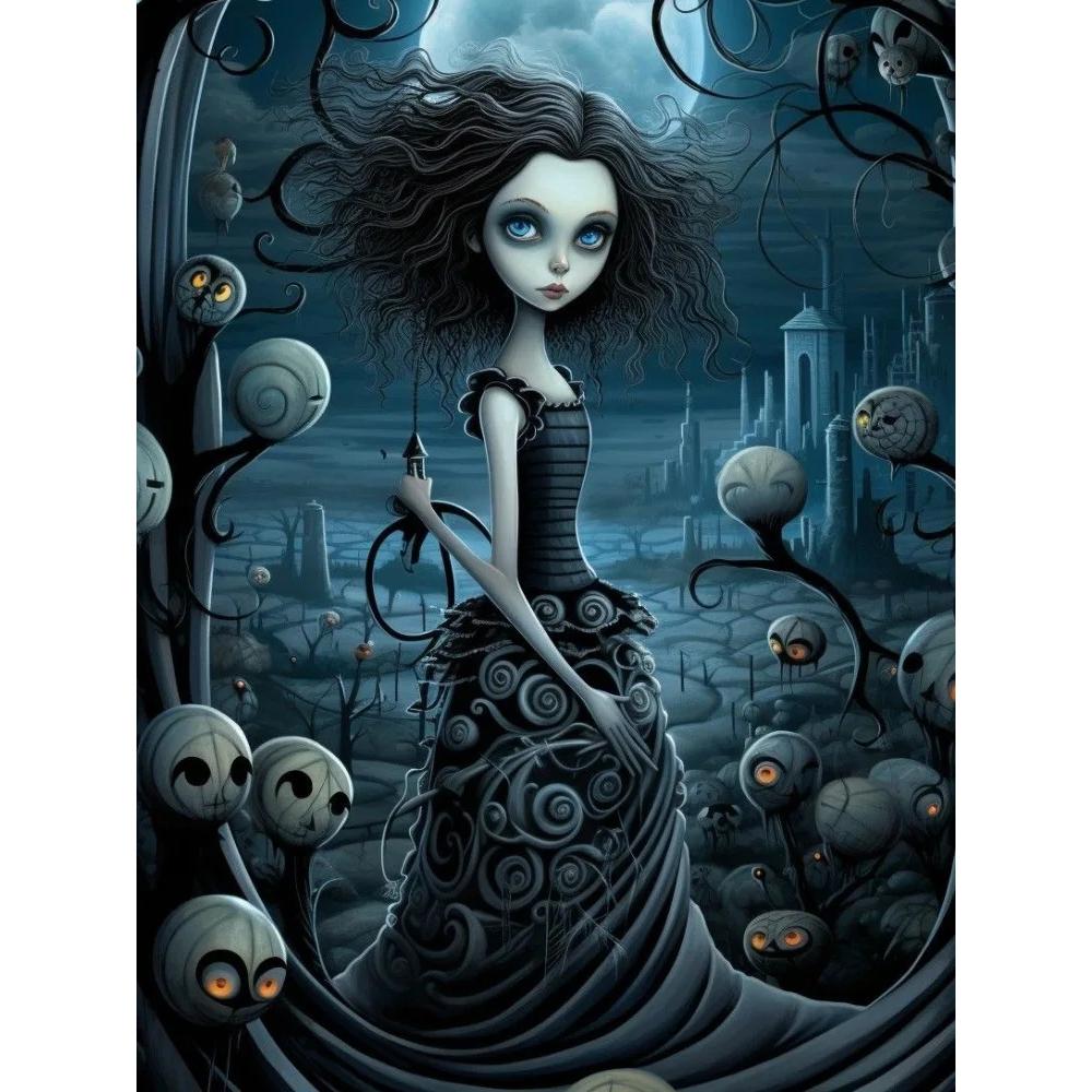 2026 New Dark Gothic Automaton Doll 5d Full Diamond Painting Skeleton Cartoon Character Crystal Cross Stitch Mosaic Home Decor