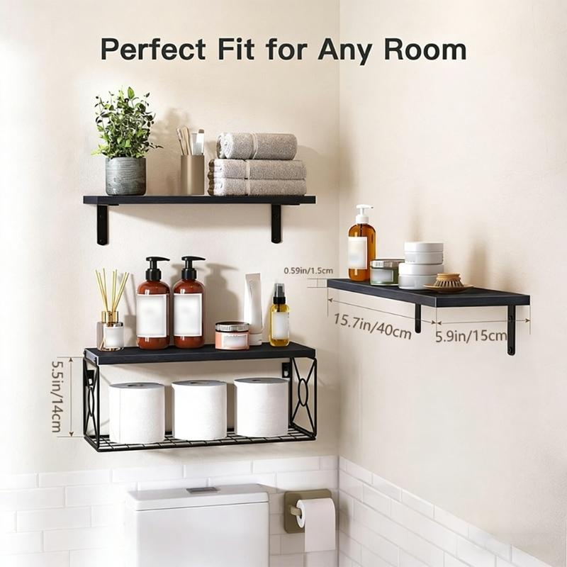 Floating Shelf Set With Easy Installation For Wall Mounting In Bathroom Or Bedroom Displaying Wood Designs