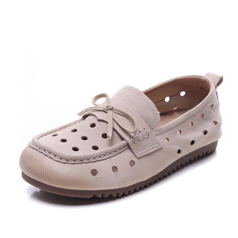 Fashion GKTINOO Genuine Leather Hollow-out Women's Slip-on Shoes 2025 Summer New Comfortable Casual Flat Breathable Sandals