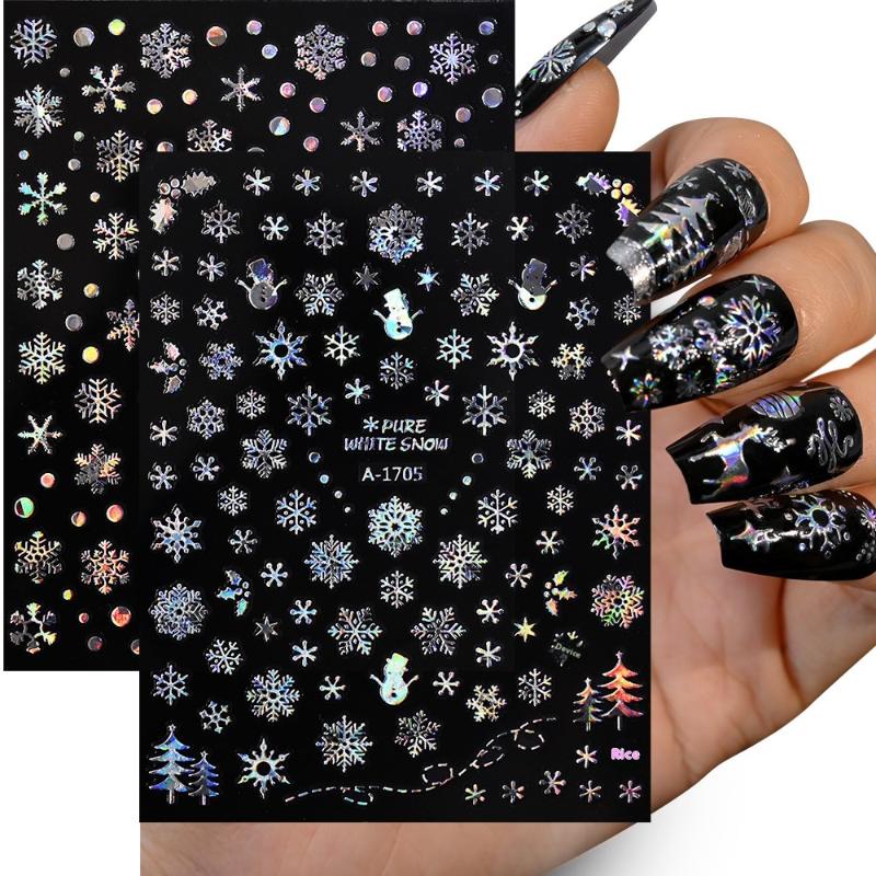 Winter Snowflake Christmas Nail Art Sticker White 3D Relief Adhesive Nail Art Decoration Sticker Nail Charm Manicure Decals