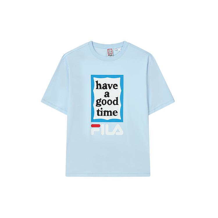 New FILA Drop Shoulder Sleeve T Shirt Unisex Laiwu Blue F11U229103F-LB