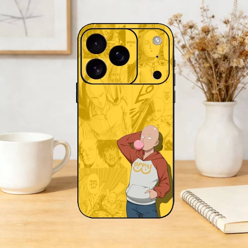 One P-Punch S-Saitama M-Man Phone Case For iPhone 17,16,15,14,13,12,11 Plus,Pro Max,SE4Soft Silicone Black Cover
