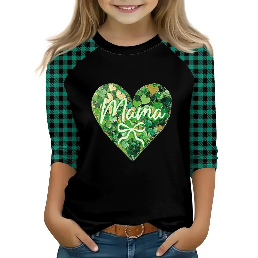 Oberteile für junge Mädchen von 4–16 Jahren, Rundhalsausschnitt, 3/4-Ärmel, T-Shirts, trendige Oberteile, Outfit-T-Shirts