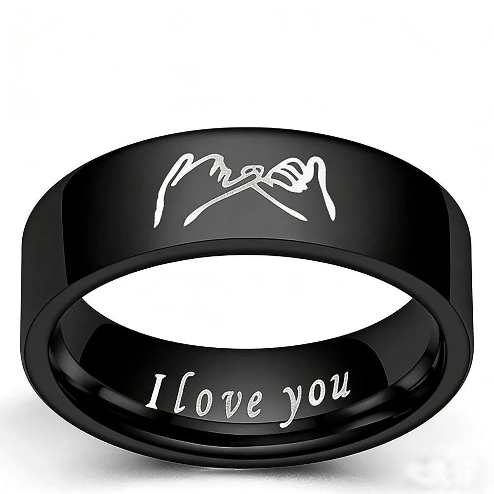 'I Love You' Hand in Pattern 6MM Width Couple Rings Fashion for Lovers Stainless Steel Jewelry Gifts