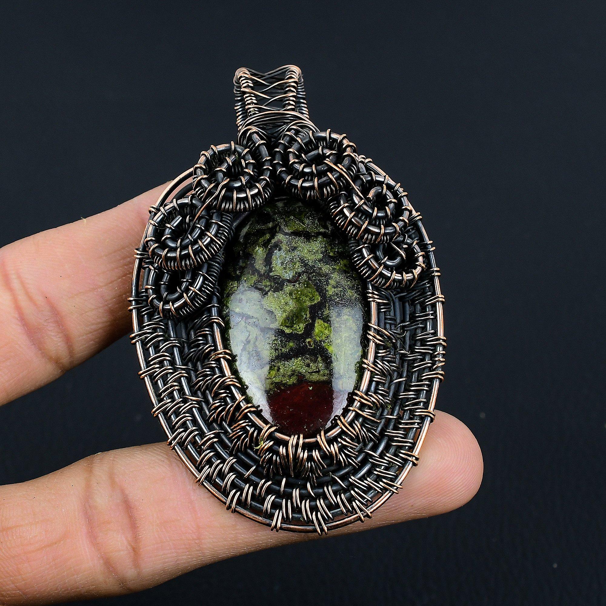 

Подвеска из яшмы Драконьей крови, обернутая медной проволокой 999 пробы, Ювелирные изделия с подвеской из драгоценного камня ручной работы, Подарки для жены, Новая подвеска 2.55 Inches