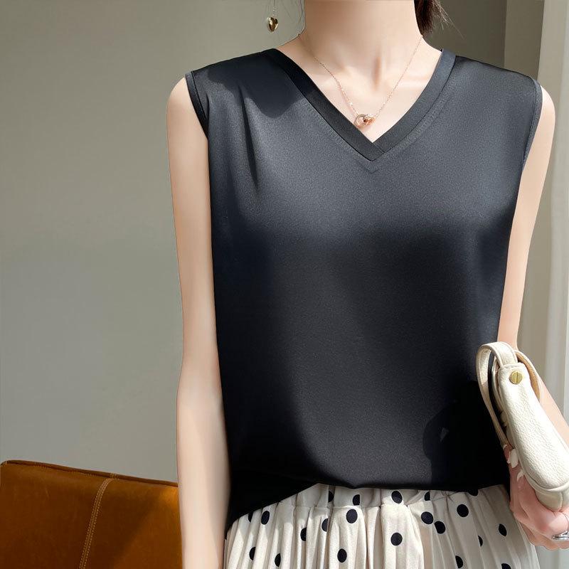 

Women s Plus Size Sleeveless V-Neck Ice Silk Tank Top - Summer Loose Fit 2XL чорний