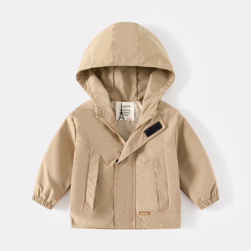 Children's Casual Hooded Coat Children's Clothing Spring and Autumn Boys' Wind Coat Zipper Hoodie Baby Boy Solid Color Shell Jacket