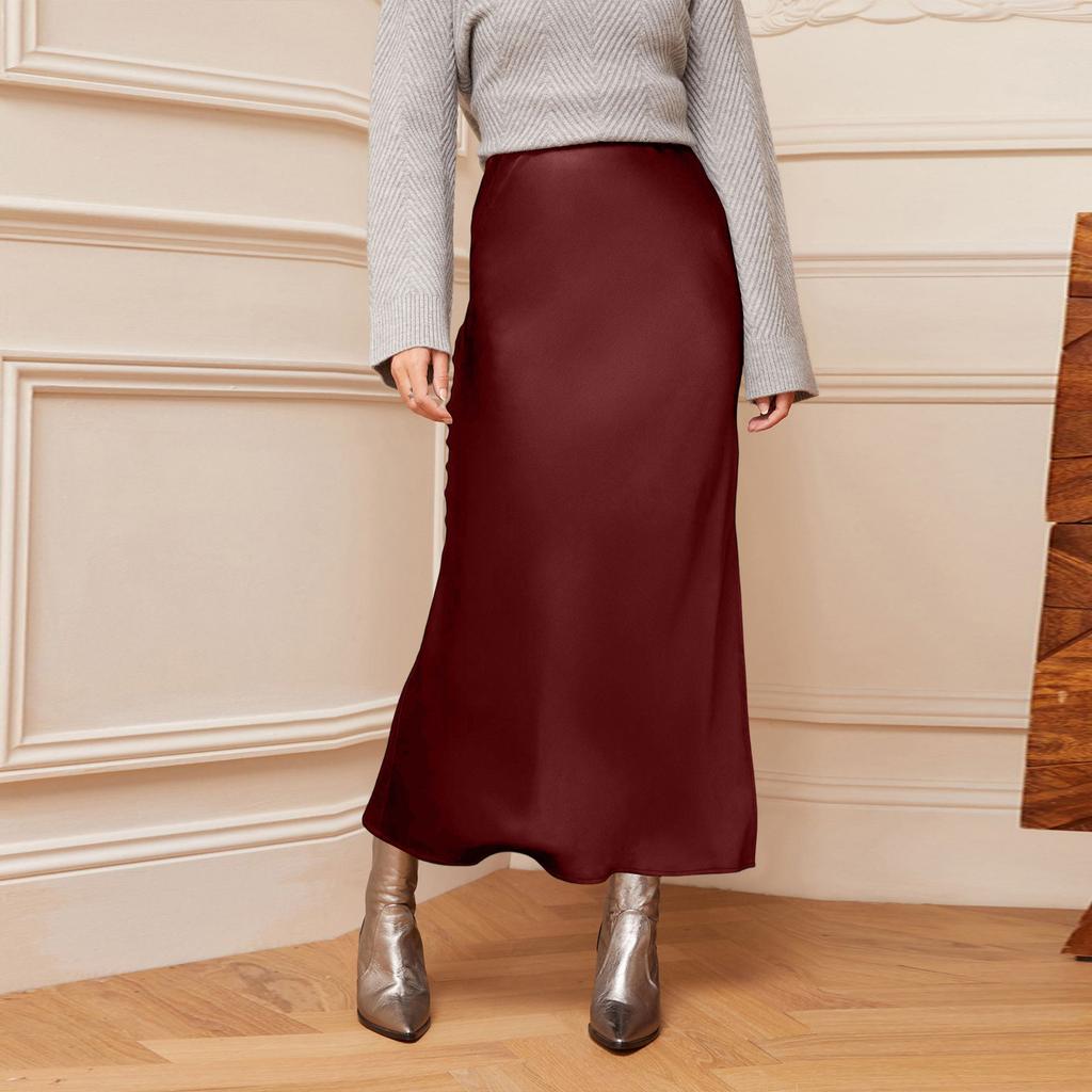 Women's Color Hip Hugging High Waist Slit Skirt
