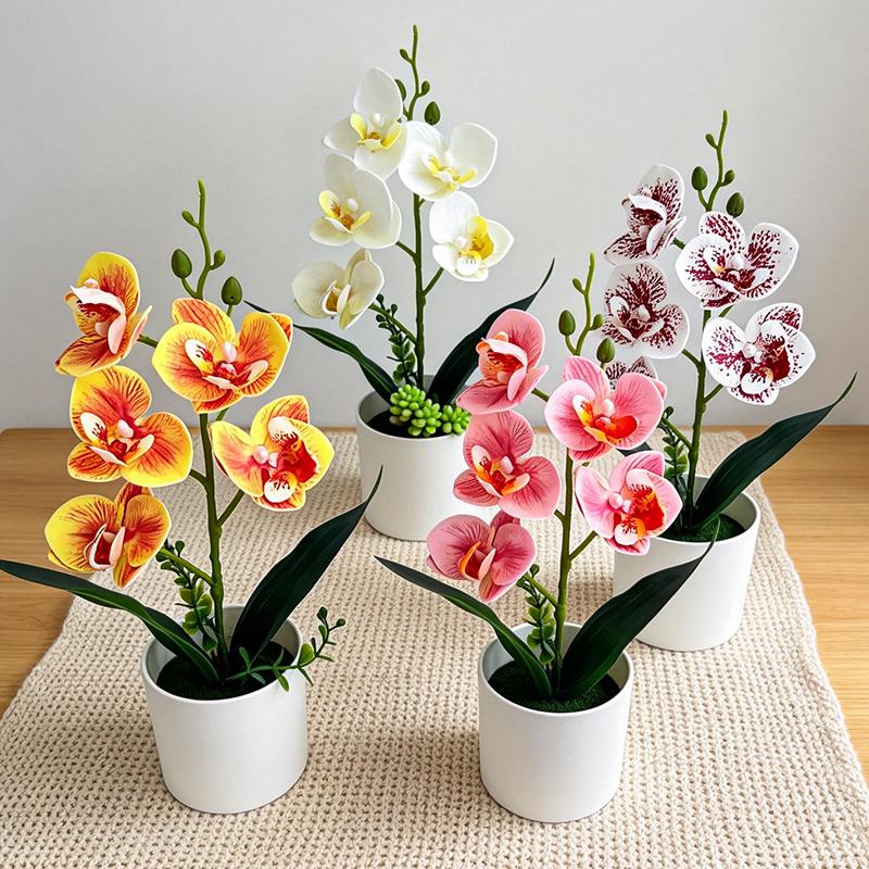 Artificial Orchid Potted Plants Fake Phalaenopsis In Plastic Pot Bonsai Plants Wedding Table Centerpiece Home Office Decoration