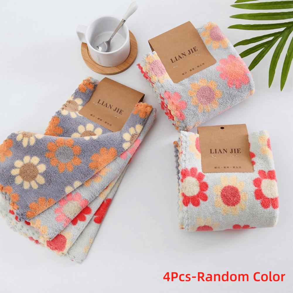 

4Pcs New Coral Fleece Kitchen Cleaning Cloths Soft Cleaning Cloth Dishcloth 30X30CM Absorbent Household Rags червоний
