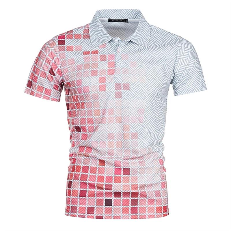 Stylish geometric pattern short-sleeve polo shirt, casual and versatile for daily wear.