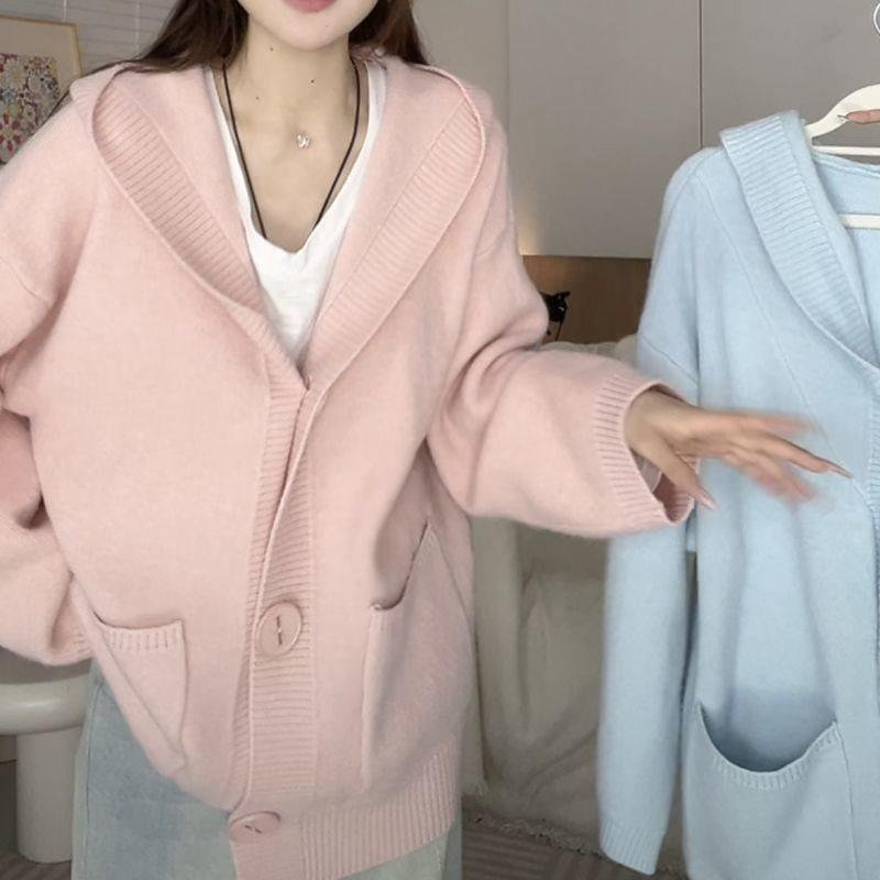 

Women s Hooded Knit Cardigan Coat - Autumn/Winter Retro Style XL, 120-135 lbs кавовий