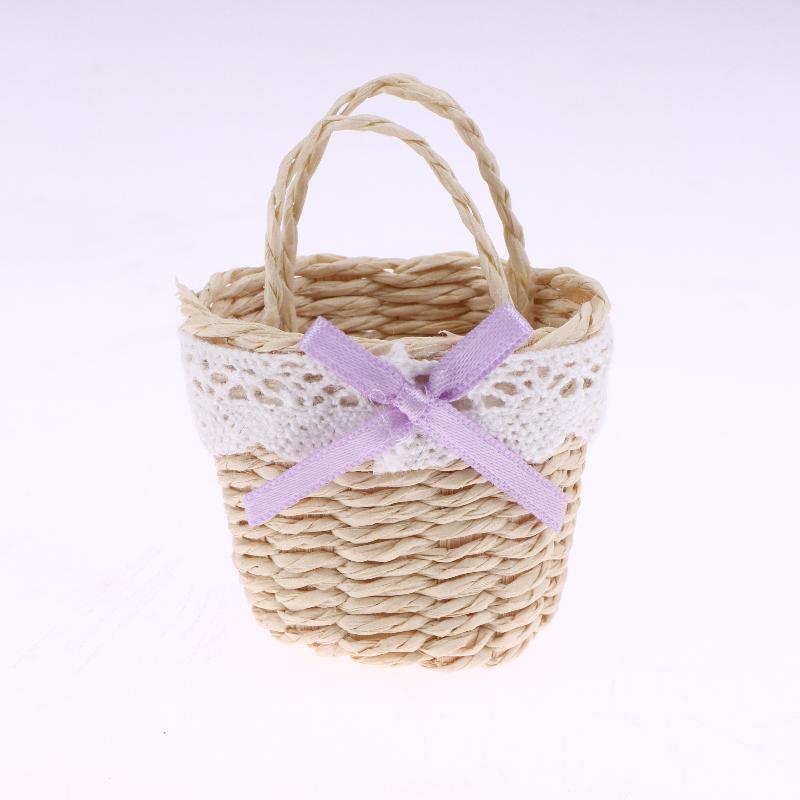1/12 Dollhouse Cute Mini Rattan Hand Basket Model Dollhouse Kitchen Accessories Dolls House Decoration Toy Pretend Play Toys