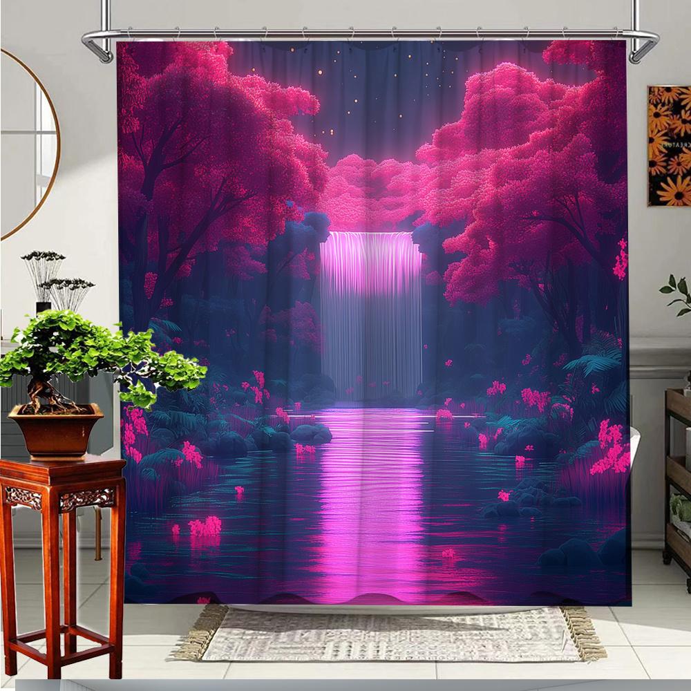 

1pc Vibrant Waterfall Shower Curtain with Stunning Nature Scene Perfect for Bathroom Decor Soft Polyester Fabric with Stylish 90x180cm