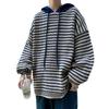 Unisex Striped Hooded Cardigan: Retro Streetwear, Autumn/Winter Cozy Casual Loose Knit for Teens