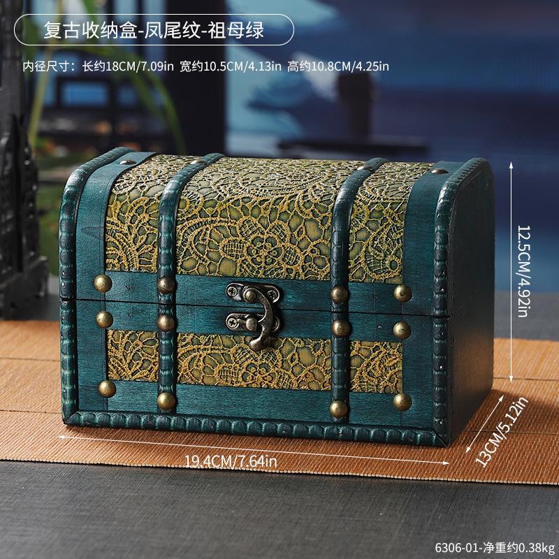 

Деревянная пыленепроницаемая коробка для хранения Антично-зеленая деревянная коробка для хранения Шкатулка для украшений Настольное хранение с кодовым замком Сундук с сокровищами