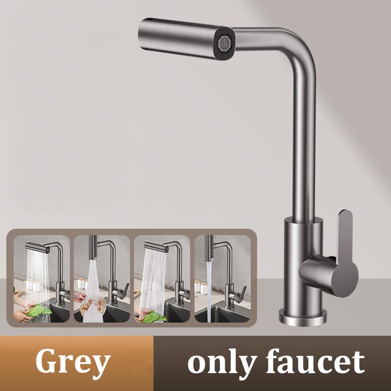 4-mode Multi-angle Rotating Kitchen Faucet Hot and Cold Water Multi-function Sink Splash-proof Stainless Steel Faucet